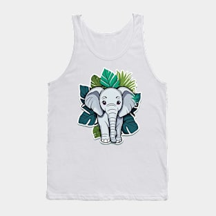 Baby Elephant And Palm Leaves Tank Top